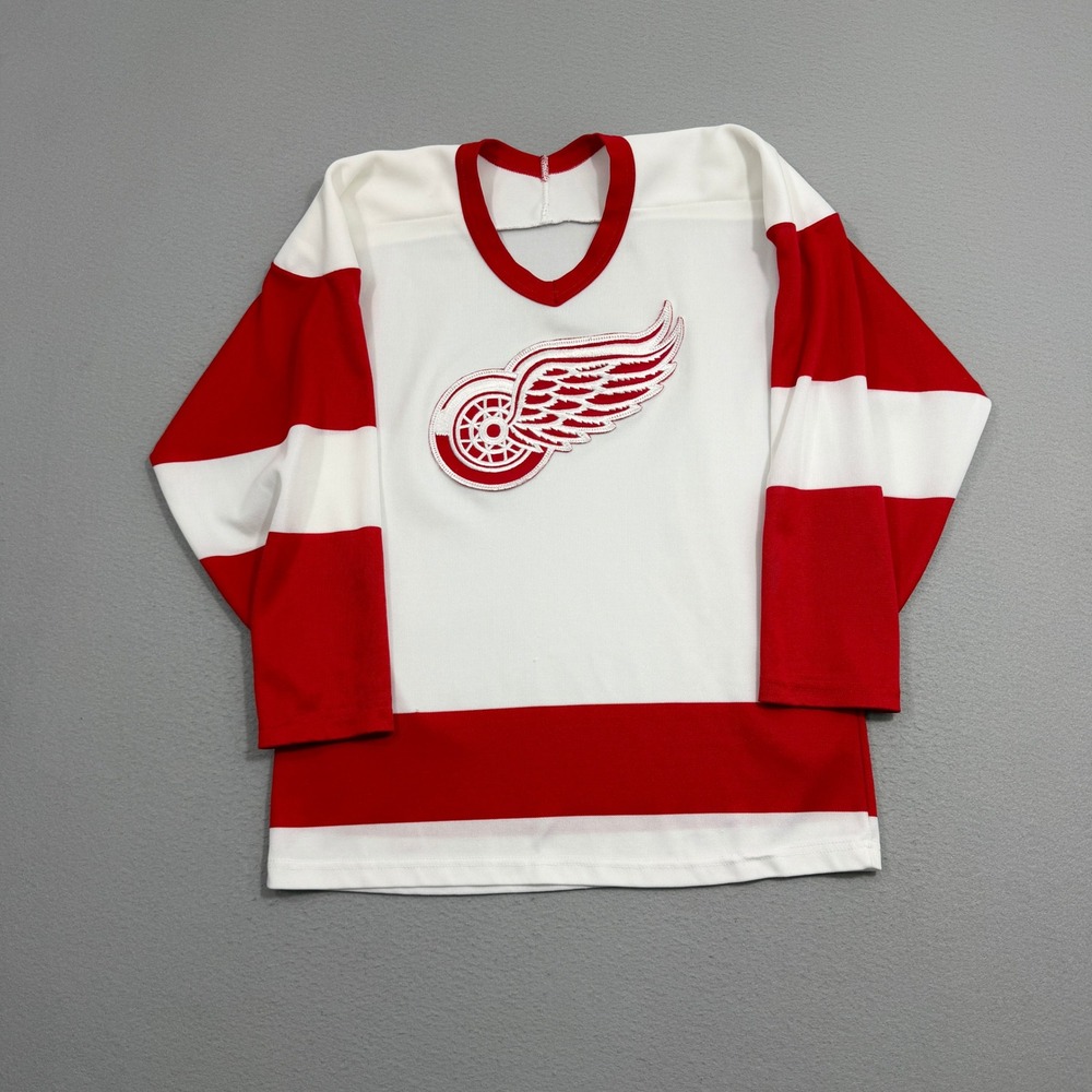 Vintage CCM Detroit Red Wings Jersey Men's S/M White Red NHL Hockey 90s Sewn